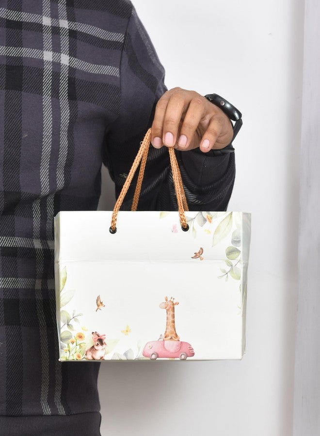 PPJ ® - حفلة عيد ميلاد سعيد بطابع الزرافة الكرتوني (10 قطع) (سلة هدايا / علبة حلويات 500 غرام / كعكة / جيفار) حقيبة ورقية للحمل، 8 بوصة × 8 بوصة × 6 بوصة لعيد ديوالي / حفلات الزفاف / المناسبات / أعياد الميلاد / هدايا العودة / عيد الميلاد / حقائب الهدايا / أغطية الهدايا (عبوة من 10) - Image 2